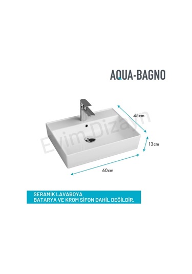 Aqua Bagno Plan Tezgah Üstü Kare Lavabo Beyaz 60 x 45 CM