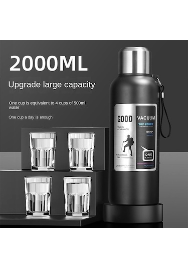 Zyzqstore Paslanmaz Çelik Vakum Yalıtımlı, Taşınabilir 2 L Siyah Büyük Kapasiteli Termos Siyah