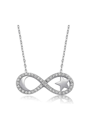 Gümüş Sonsuzluk Ay Yıldız Kadın Kolye Beyaz