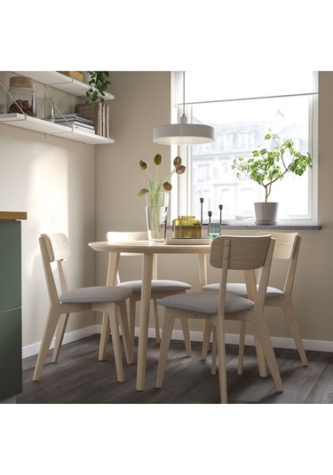 Yuvarlak Mutfak Masası, Dişbudak Kaplama, 4 Kişilik, 105 Cm Natural