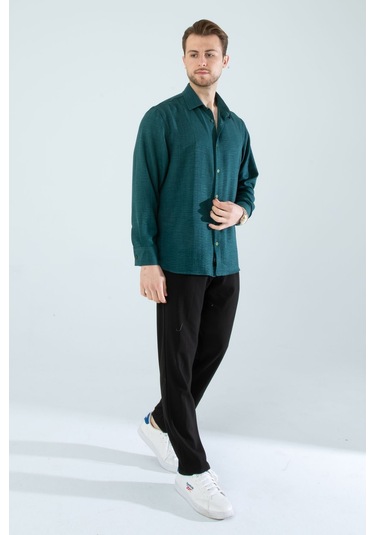 Rahat Kesim Keten Dokulu Gömlek Nefti