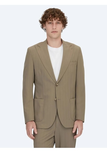 Vizon Çizgili Modern Fit Takım Elbise Vizon