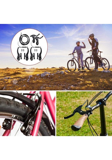 Yifomall Bisiklet V-fren Seti: Tam Alüminyum Siyah Fren Kolu + V-fren + Fren Kablosu - Yol Bisikleti İçin Tam Set