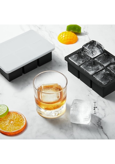 Dianziye 3'lü Büyük Silikon Kare Buz Kalıbı Seti - Kokteyller İçin Dayanıklı Ve Şık Buz Hazırlama Tepsileri Siyah