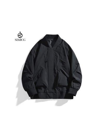 Erkek Ceket Dik Yaka Bol Büyük Beden Nefes Alabilen İş Giyim Beyzbol Ceketi Günlük Erkek Üstleri Siyah