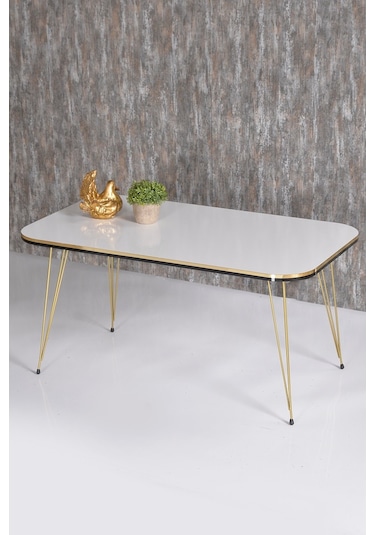 Zigon Sehpa Ve Orta Sehpa Kr Set Çift Gold Beyaz Tel Ayak