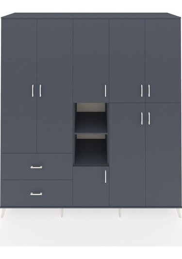 Kronos Dolap 12 Raflı 2 Çekmeceli Tek Askılı 220x59x243 Antrasit-antrasit/antrasit Antrasıt/antrasıt