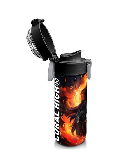 Coral High Kids Siyah Aslan Desenli Pipetli Ve Direkt İçim Çelik Termos 500 Ml 31871 Siyah