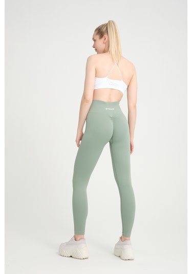 Yeşil Kalçası Büzgülü Premium Fitilli Ekstra Push Up Tayt Yeşil