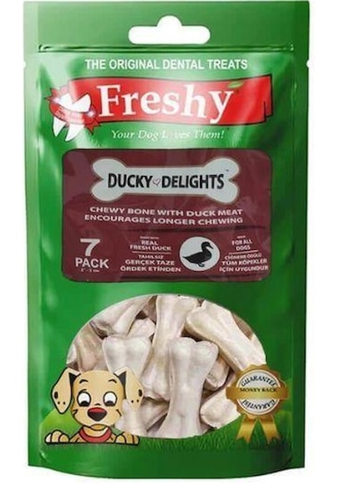Freshy Ördek Etiyle Kaplanmış Doğal Dana Derisinden Çiğneme Kemiği 105 Gr