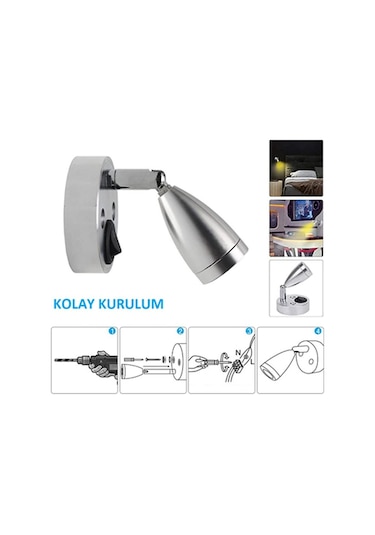 Karavan & Tekne Döner Tip Led Okuma Lambası 12v - Gri