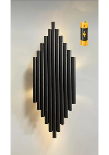 Modern Luxury Tak Çalıştır Aç Kapa Butonlu Pilli Aplik Siyah Duvar Aplik Siyah