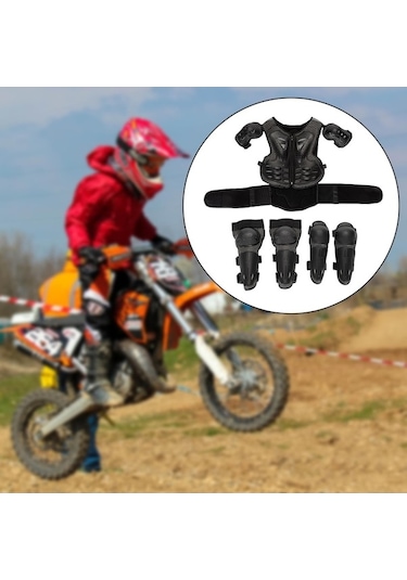 Suntek Çocuklar İçin Motosiklet Zırh Takım Diz Dirsek Göğüs Sırt Koruyucu Pedleri Siyah
