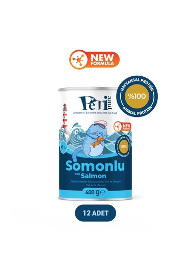 Somonlu Yaş Konserve Yetişkin Kedi Maması, Jöle İçinde Parça Etli, 400 Gr X 12 Adet