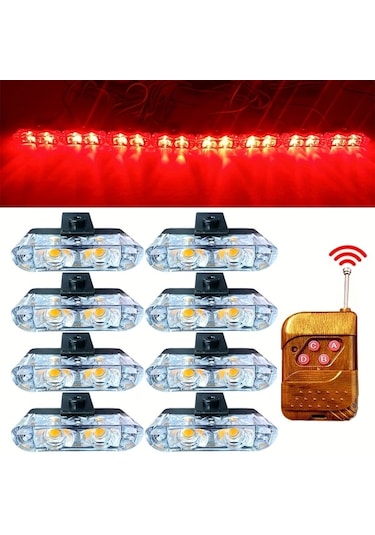 Motion003 8 Adet 16led Kırmızı Kablosuz Uzaktan Kumandalı Araba Işıkları Kamyonlar Araba