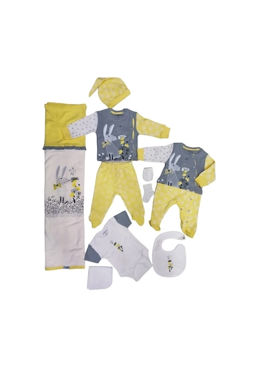 Aziz Bebe 10'lu Bebek Hastane Çıkış Seti 010281 IB60176 Sarı