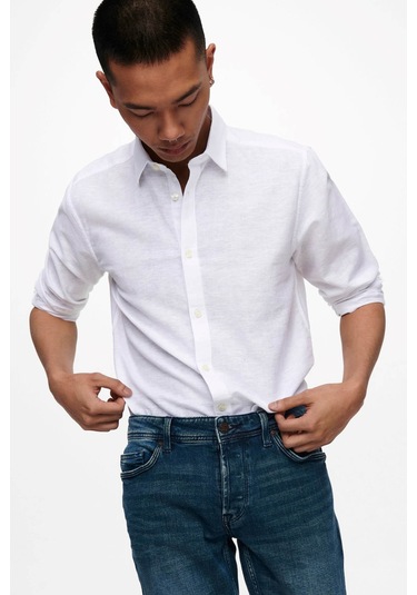 Only & Sons Erkek Onscaiden Slim Fit Keten Gömlek 22012321 Beyaz Only & Sons Erkek Onscaiden Slim Fit Keten Gömlek 22012321 Beyaz
