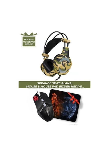 Sr-x8 108 Db/mw Mikrofonlu Oyuncu Pc Kulaklık Mouse & Mousepad li