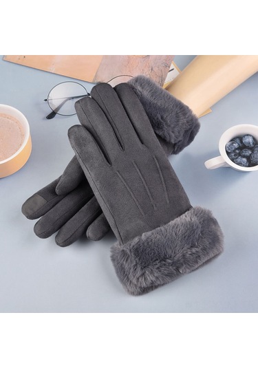 Geeksen Kadınlar Kışlık Dokunmatik Ekranlı Floklu Kalın Pamuk Eldiveni - Sıcak Tutucu, Ev/seyahat/sürücü İçin Gri - Tek Beden