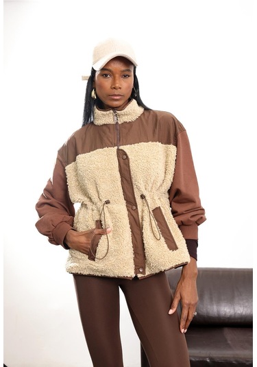 Kahverengi Parçalı Peluş Mont 36911 Kahverengi