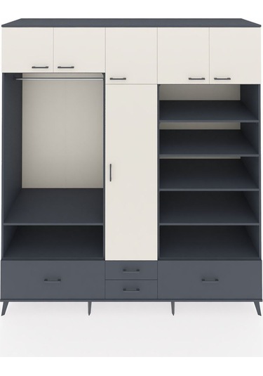 Kronos Dolap 18 Raflı 4 Çekmeceli Tek Askılı 220x59x243 Antrasit-aytaşı/antrasit Aytası/antrasıt