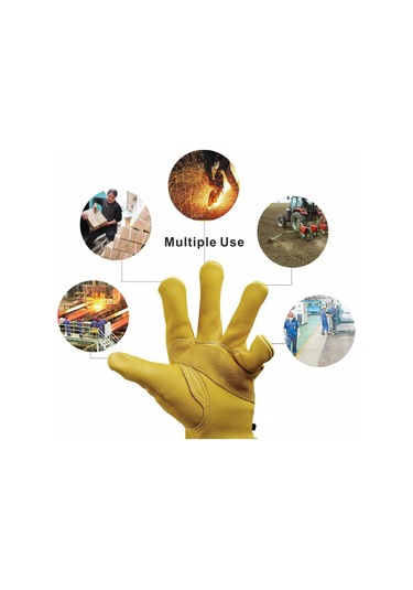 Feıjıeast Sığır Derisi Deri İş Eldivenleri Bahçe Motosiklet Sürüş Kaynak Koruma Atölyeleri İçin Kaymaz