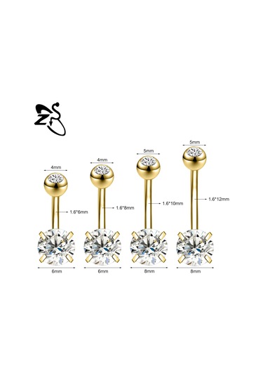 Zs 14g Paslanmaz Çelik Göbek Piercingi 6/8/10/12 Mm Cz Kristal Takı Kırmızıtitanyum Kaplama Titanyum Kaplama