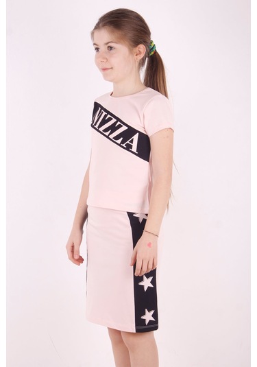 Toontoy Kız Çocuk Yıldız Baskılı Etekli Takım Pudra