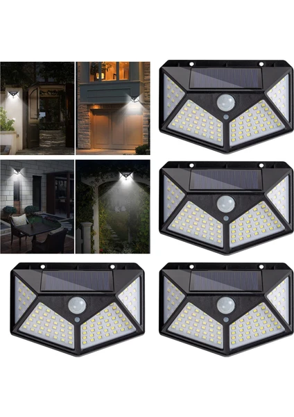 4'lü Solar Sensörlü Led Dış Mekan Aydınlatma Lambası Geniş Alan Aydınlatma Seti Renk:beyaz