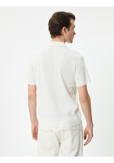 Koton Polo Yaka Triko Kazak Slim Fit Kısa Kollu Kırçıllı Ekru 4sam70008ht Ekru