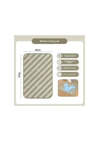 Moveevo Ev İçin Çok Amaçlı Katlanabilir Ütü Yastığı Yeşil Çizgili Orta Boy 70x40cm - Isı Yalıtımlı Kumaş + Yanma Engelleme Eldiveni Diğer