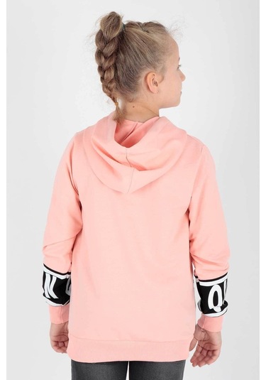 Ahengim Kız Çocuk Drama Baskılı Kapüşonlu Sweatshirt Ak13433 Somon