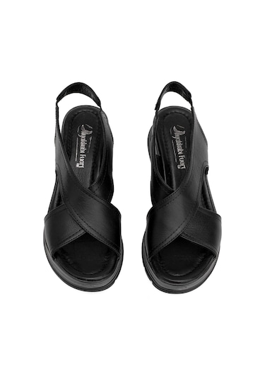 Elit Koc25-62 Kadın Hakiki Deri Dolgu Topuk Sandalet Siyah Siyah