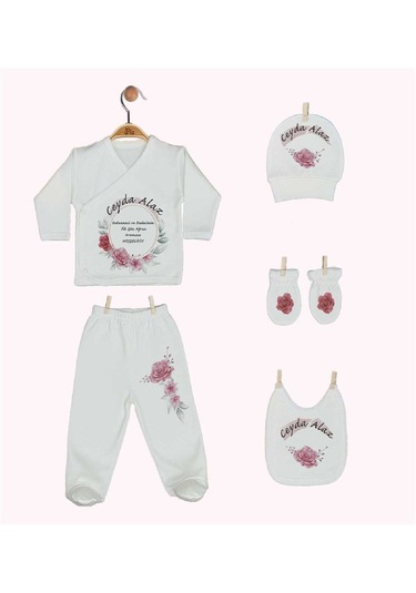 Pia Baby Gl 1912-05 İsme Özel Beşli Zıbın Set Krem
