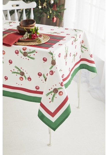 Ays Home Kırmızı Kozalak Yılbaşı Christmas Yemek Masa Örtüsü
