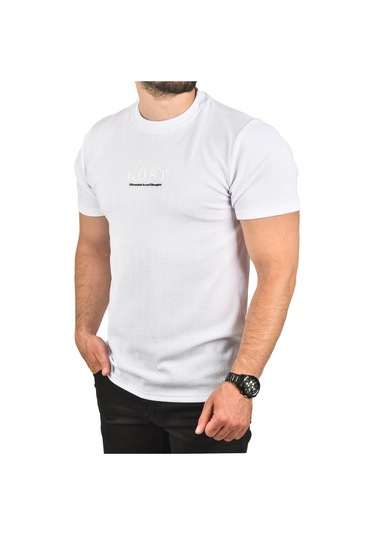 Deepsea Erkek Beyaz Nefes Alan Pamuklu Tişört Bisiklet Yaka Dar Kesim Yumuşak Dokulu Tişört 2504352 Beyaz