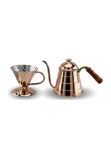 Filtre Kahve Bakır Demlik Seti 850 Ml Bakır