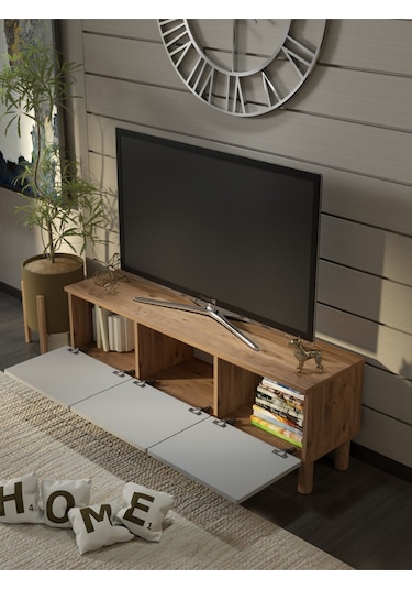 Bohem Tarz 135cm 3 Kapaklı Mdf Kapak Tv Ünitesi Atlantik Çam