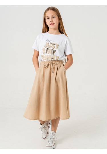 Kız Çocuk Kloş Keten Etek 2951 Bej