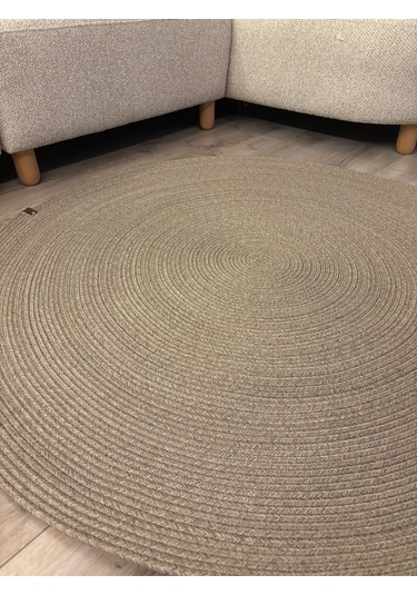 Taş Rengi Jüt Yuvarlak Hasır Görünümlü Klasik Halı Kilim Taş