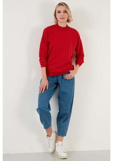 Lela Pamuklu Dik Yaka Basic Örme Bayan Sweat 5863323 Kırmızı