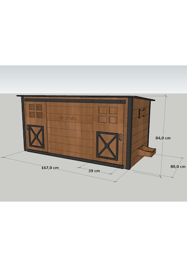 MANDU Ahşap İkiz Köpek Kulübesi (2 yuva tek kulübe) + İsimlik ve