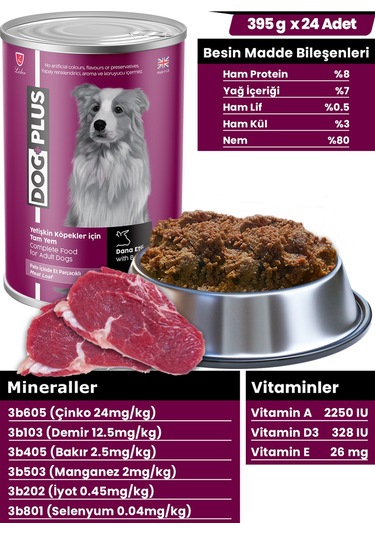 DogPlus Pate Dana Etli Yetişkin Köpek Konserve Yaş Mama 395 Gr x 24 Adet