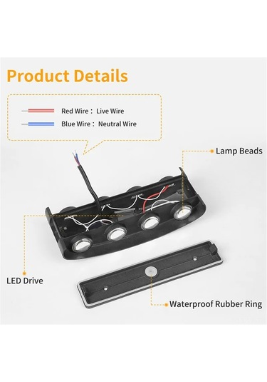 Vkemall 8w Metal Led Duvar Lambası - Ip65 Su Geçirmez, 6500k Beyaz Işık, İç/ Dış Mekan Uyumlu, Kolay Kurulum Siyah