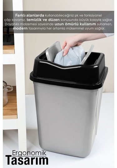 Çift Kapaklı Plastik Çöp Kovası - Ev Ofis Banyo Mutfak Çöp Kovası Gri 30 Litre Gri
