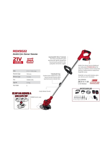 Rodex RDX9022 Akülü Çim Kenar Kesme Makinesi