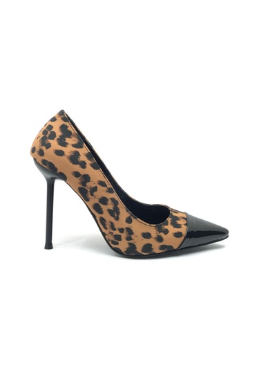 Feles İnce Topuklu Leopar Desenli Stiletto Kadın Ayakkabı Leopar