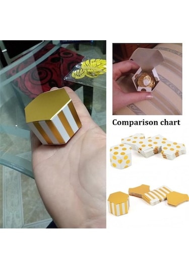 10pc Mini Altın Rengi Altıgen Düğün Çikolata Kutusu Şeker Kutusu Pişirme Paketi Düğün Parti Dekoru A