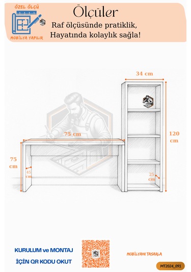 Tamamı Mdf Boy Kitaplıklı 4 Raflı Çalışma Odası Seti