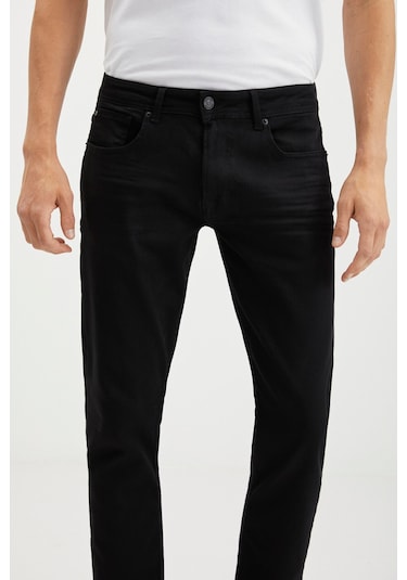 Herman Erkek Kalın Dokulu Slim Fit Dar Kalıp Boru Paça Organik Pamuklu Siyah Jeans